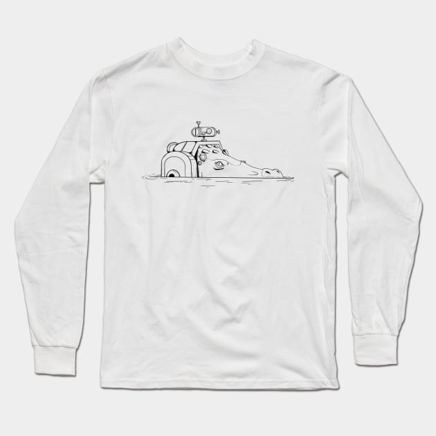 Lurking Crocubot Long Sleeve T-Shirt by Paper Wizard